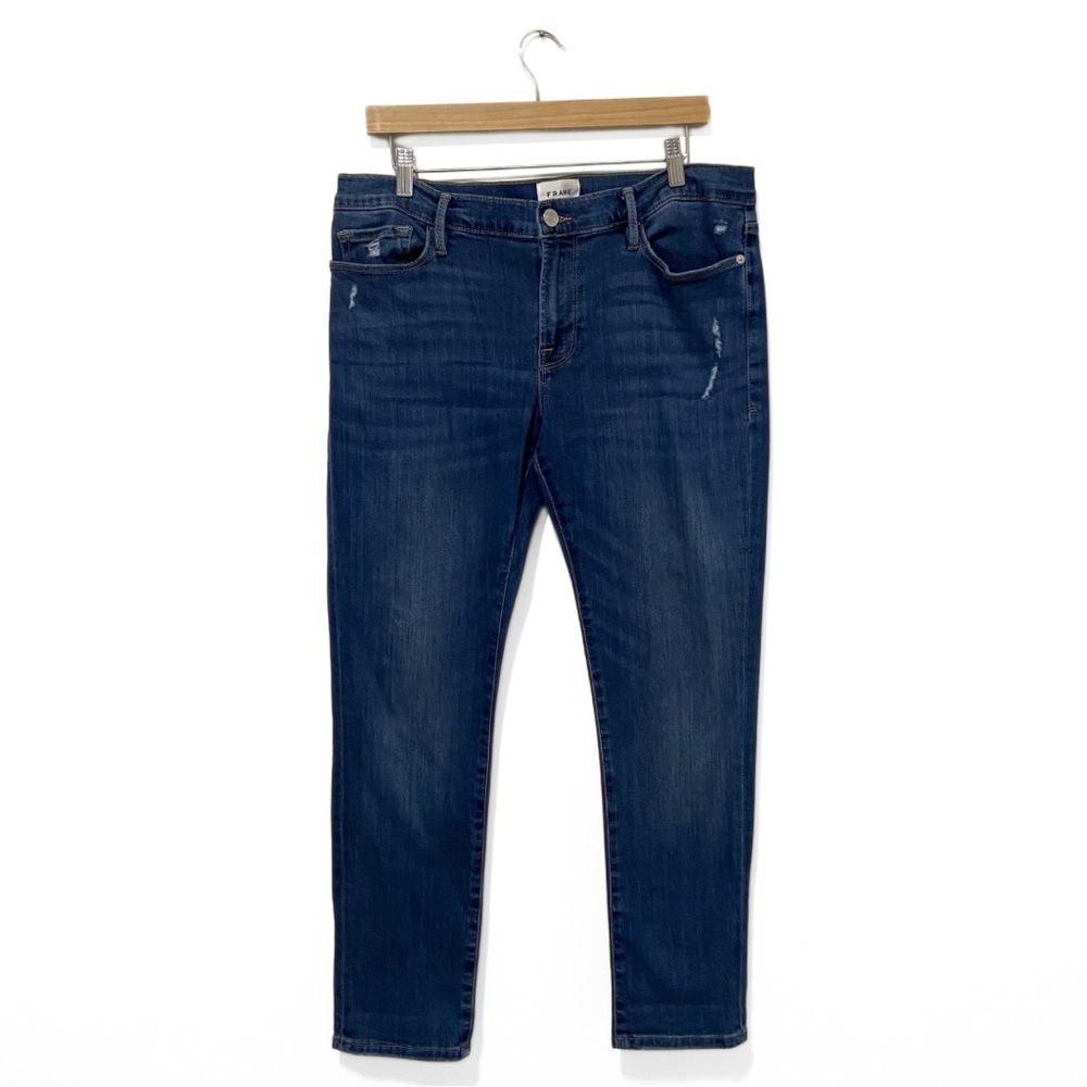 Frame Blue Mid-Wash High-Rise Le Garçon Straight-Leg Denim Jeans Size 31
